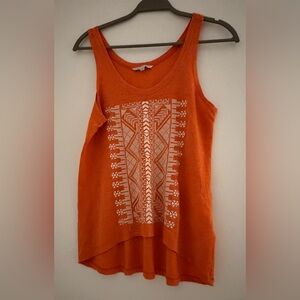 Rebecca Minkoff Vibrant Orange Tank with Intricate White Design